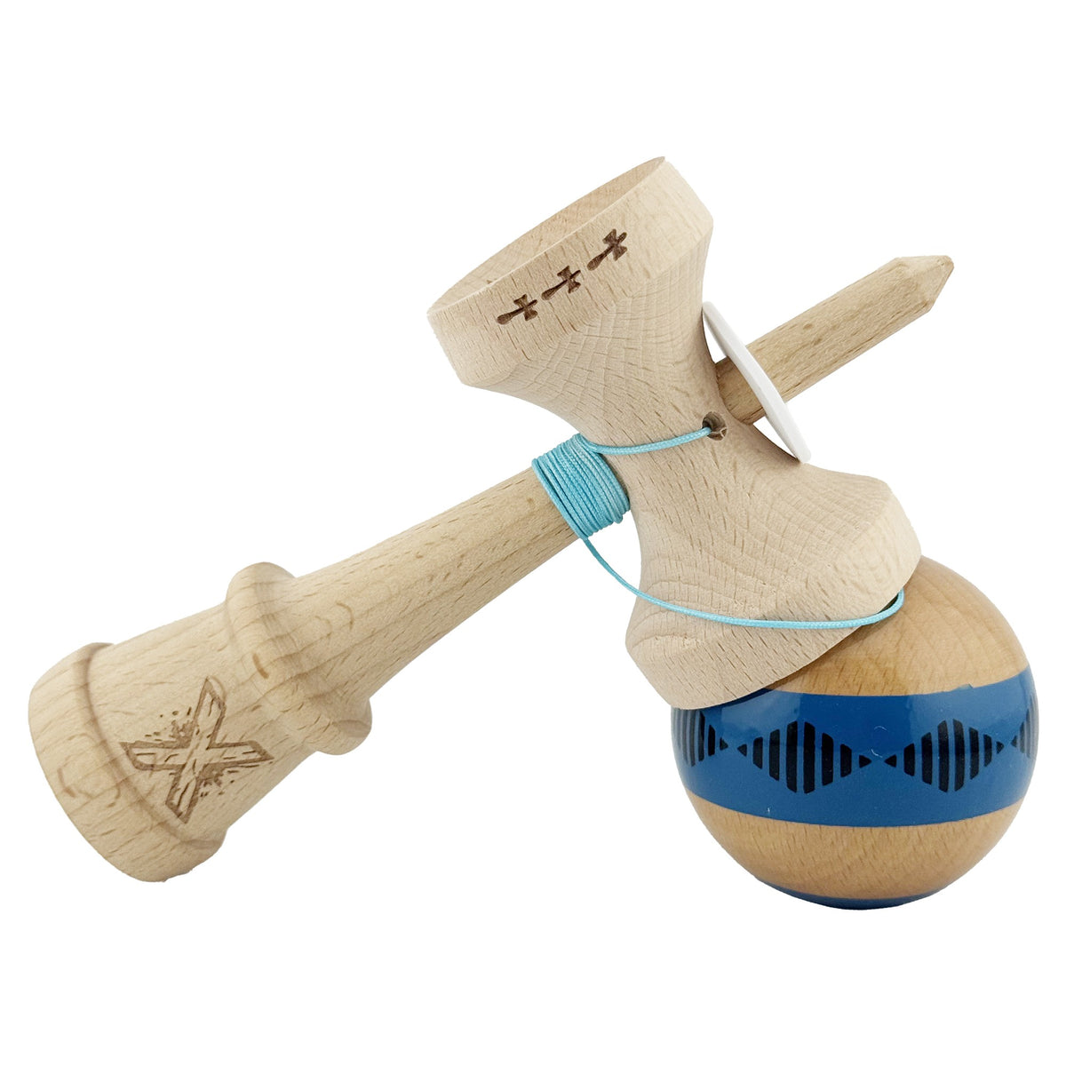 Kendama X Vibes Originala, Model V3 Albastru, Profesionala, Cupe Mari King Size, Super Sticky, Gaura in Baza, Rulment, Ata 55cm