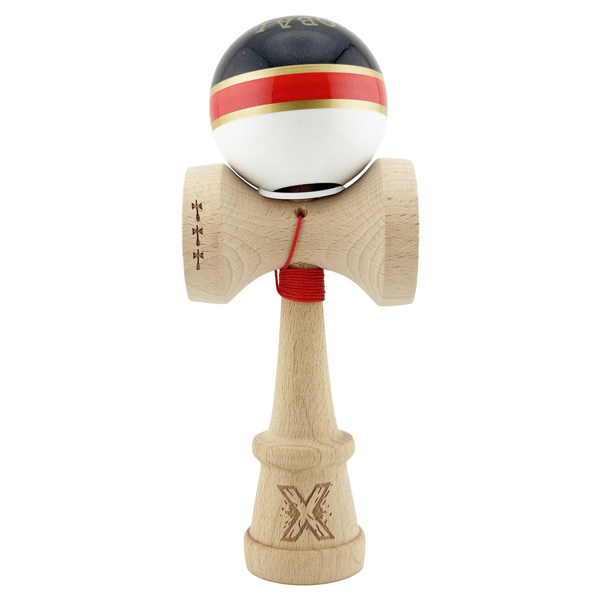 Kendama X Royal Spike Originala, Model V3 Inel Rosu, Profesionala, Cupe Mari King Size, Super Sticky, Gaura in Baza, Rulment, Ata 55cm