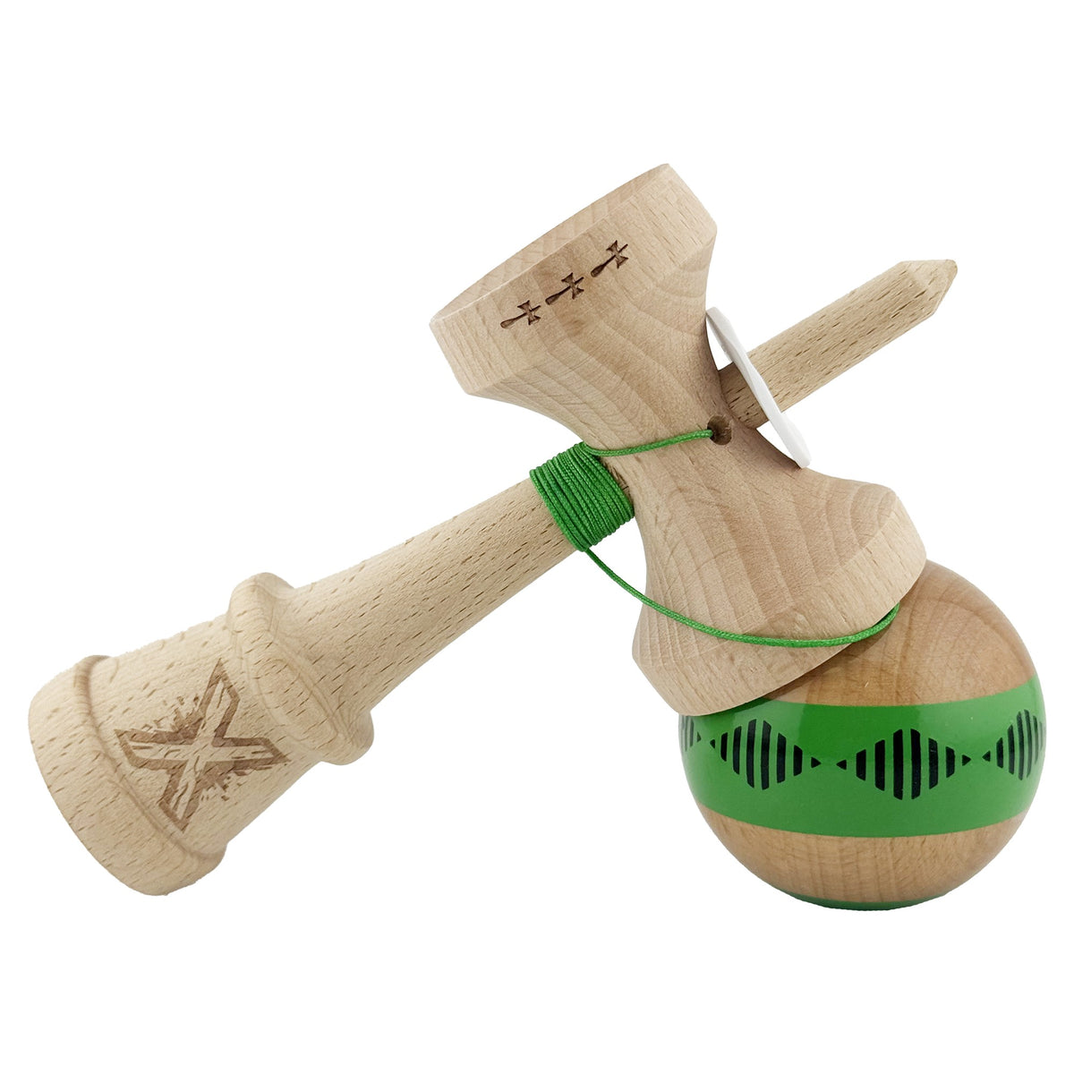 Kendama X Vibes Originala, Model V3 Verde, Profesionala, Cupe Mari King Size, Super Sticky, Gaura in Baza, Rulment, Ata 55cm