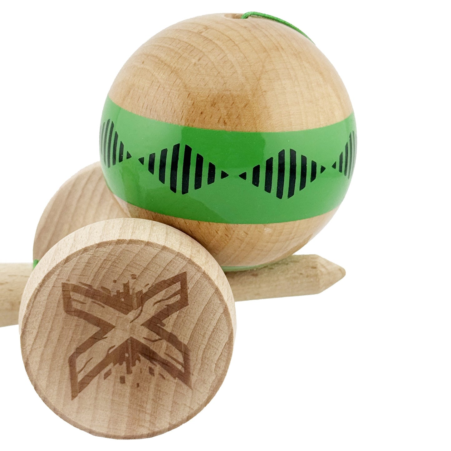 Kendama X Vibes Originala, Model V3 Verde, Profesionala, Cupe Mari King Size, Super Sticky, Gaura in Baza, Rulment, Ata 55cm