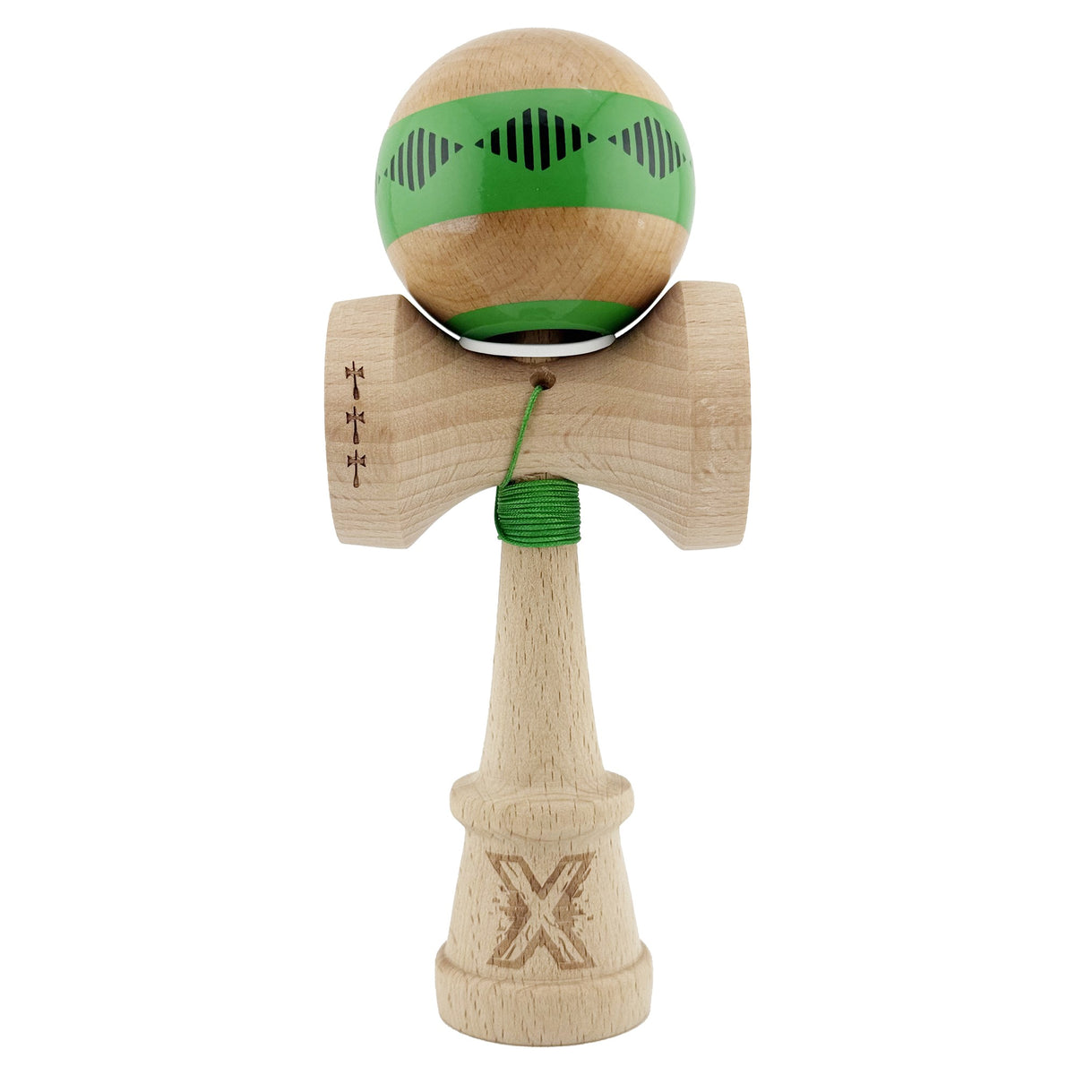 Kendama X Vibes Originala, Model V3 Verde, Profesionala, Cupe Mari King Size, Super Sticky, Gaura in Baza, Rulment, Ata 55cm