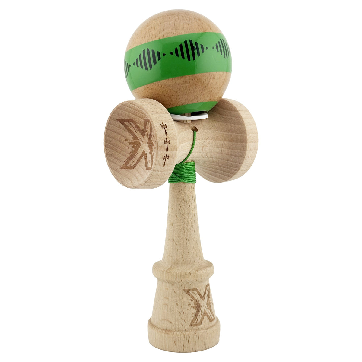 Kendama X Vibes Originala, Model V3 Verde, Profesionala, Cupe Mari King Size, Super Sticky, Gaura in Baza, Rulment, Ata 55cm
