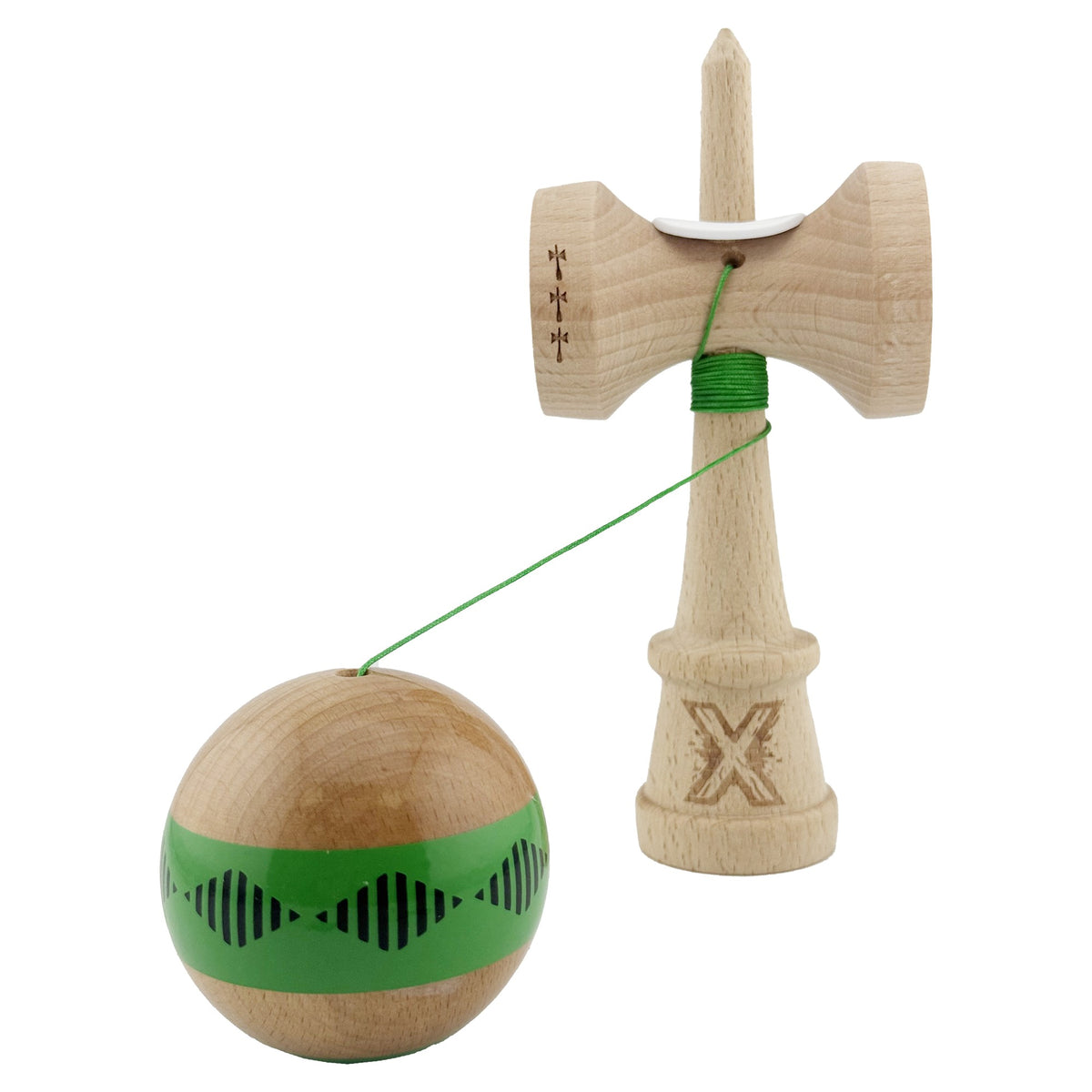 Kendama X Vibes Originala, Model V3 Verde, Profesionala, Cupe Mari King Size, Super Sticky, Gaura in Baza, Rulment, Ata 55cm