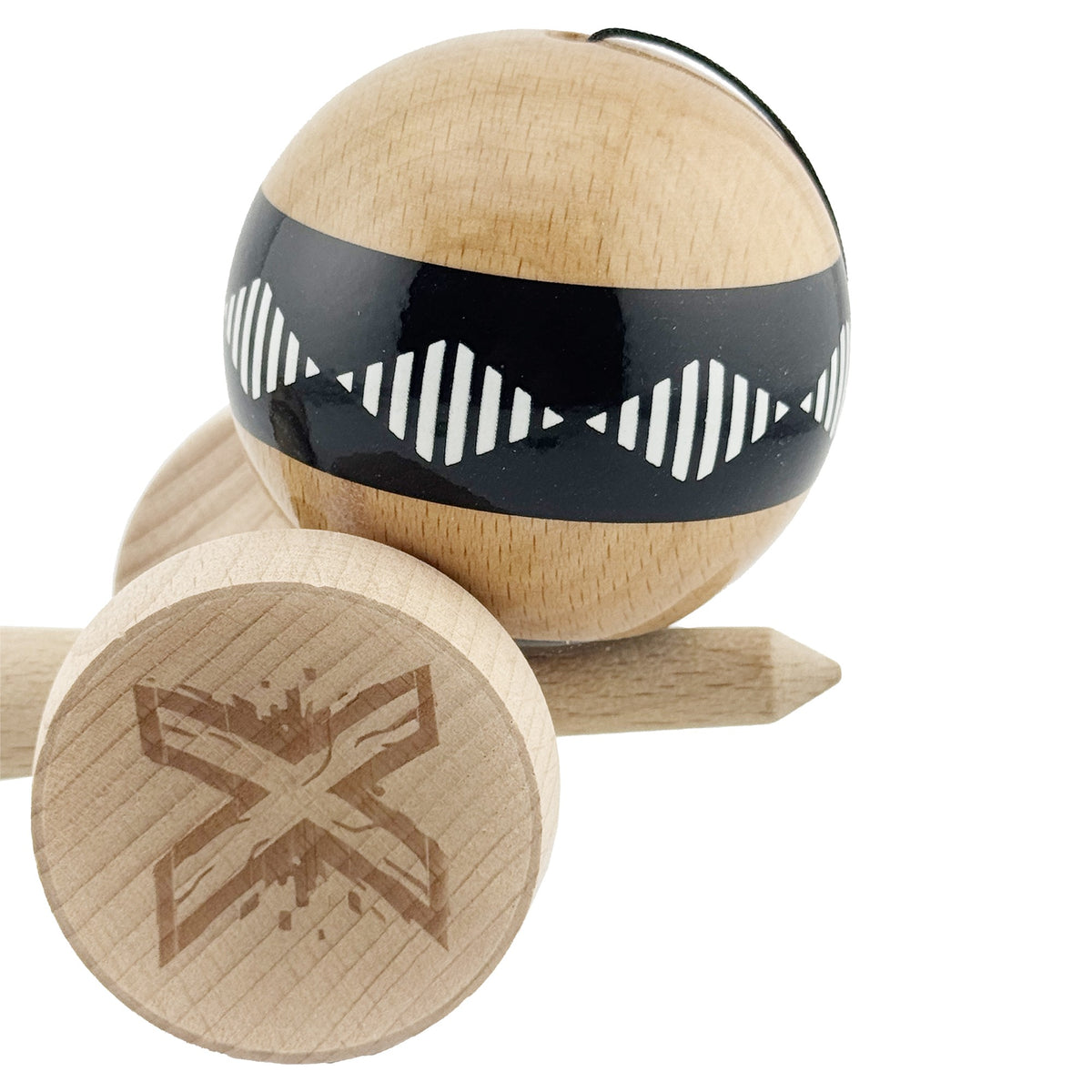 Kendama X Vibes Originala, Model V3 Negru, Profesionala, Cupe Mari King Size, Super Sticky, Gaura in Baza, Rulment, Ata 55cm