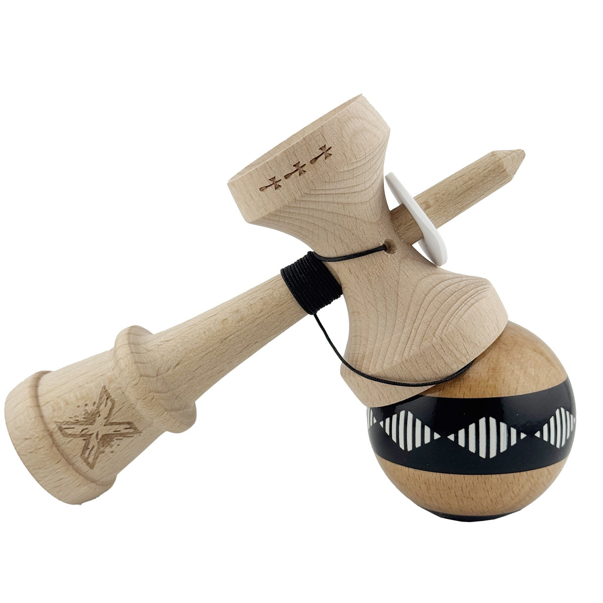 Kendama X Vibes Originala, Model V3 Negru, Profesionala, Cupe Mari King Size, Super Sticky, Gaura in Baza, Rulment, Ata 55cm