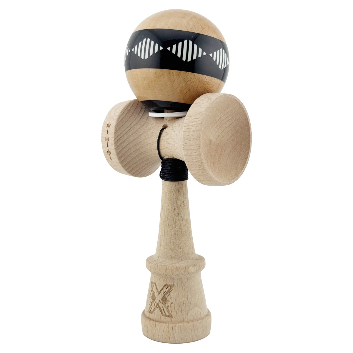 Kendama X Vibes Originala, Model V3 Negru, Profesionala, Cupe Mari King Size, Super Sticky, Gaura in Baza, Rulment, Ata 55cm