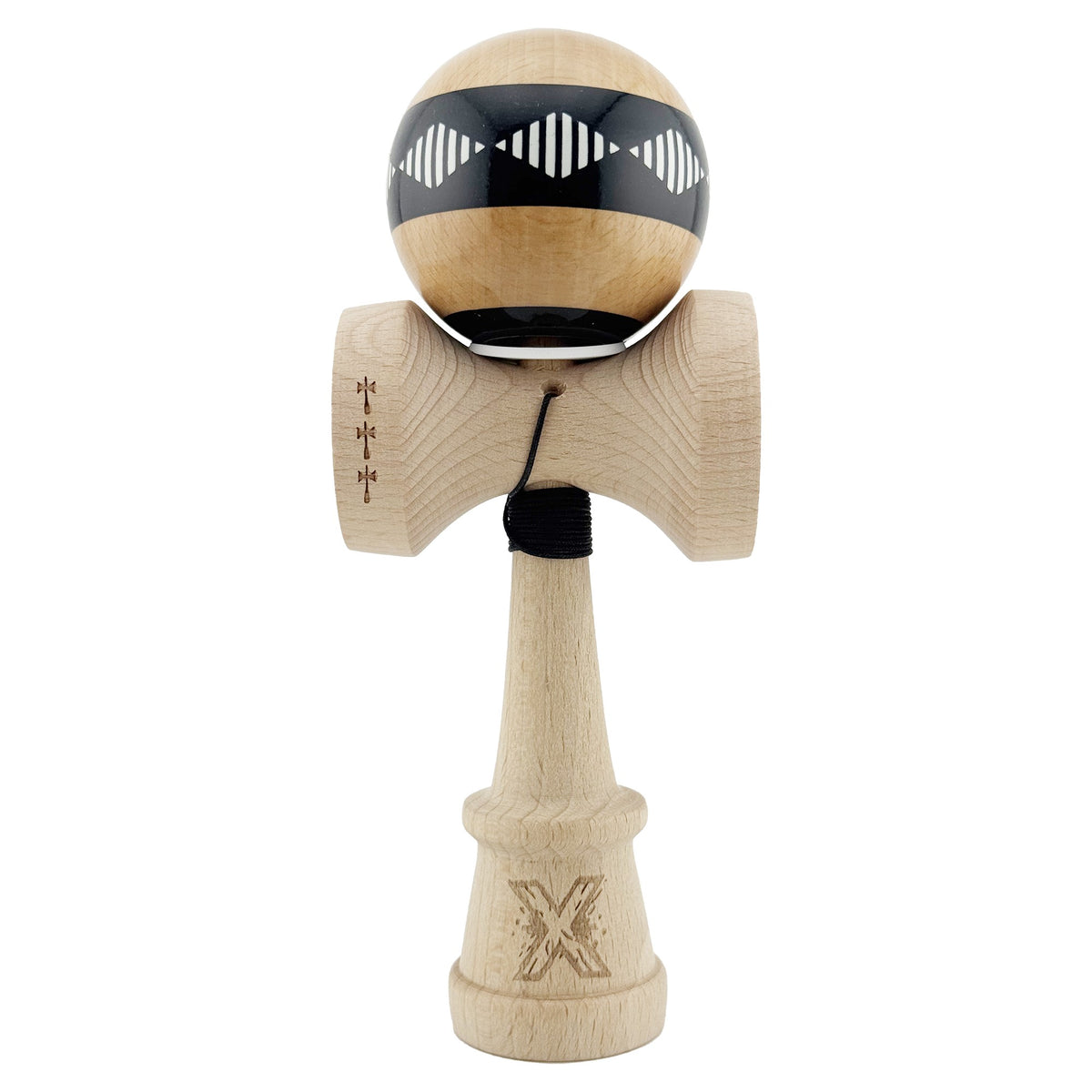 Kendama X Vibes Originala, Model V3 Negru, Profesionala, Cupe Mari King Size, Super Sticky, Gaura in Baza, Rulment, Ata 55cm