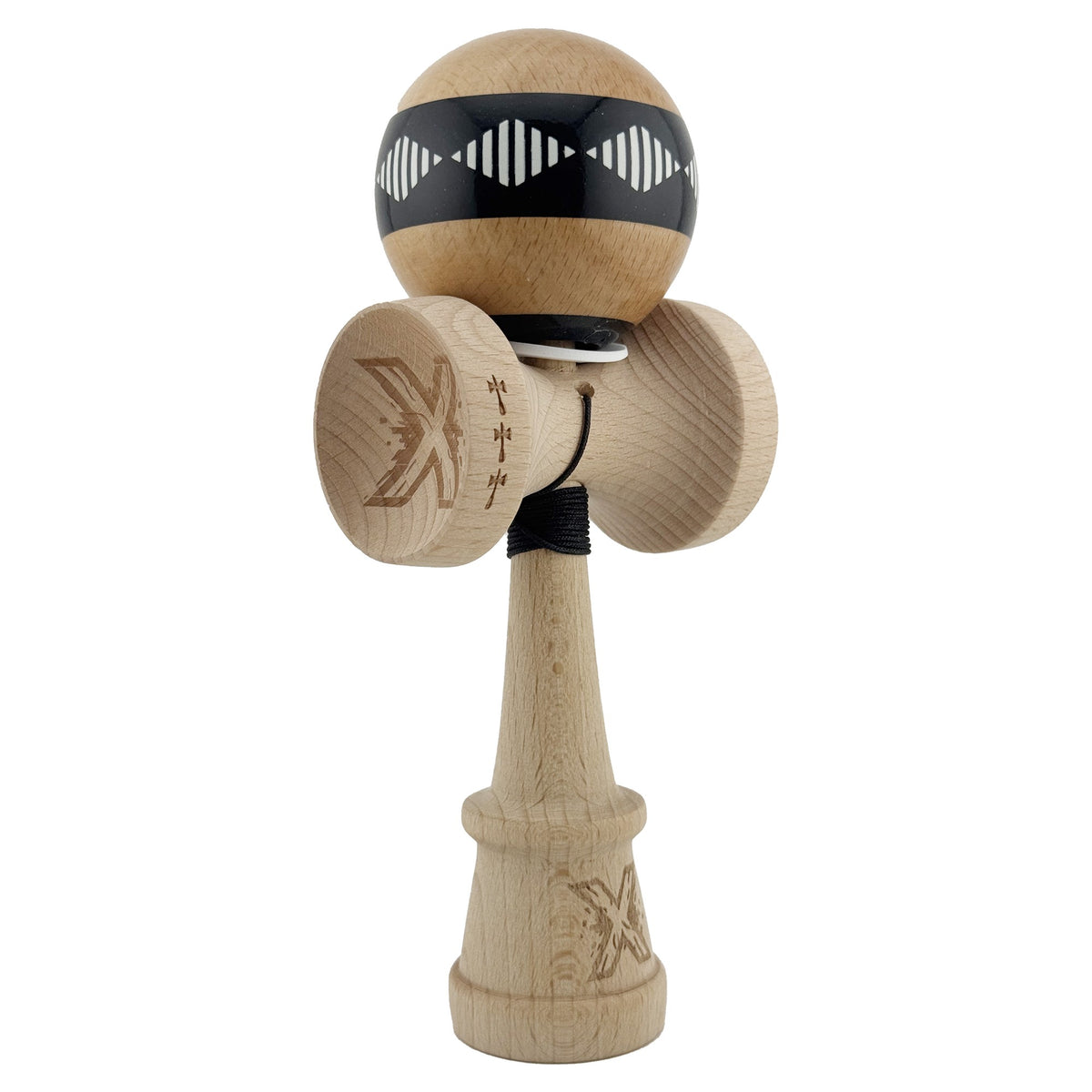 Kendama X Vibes Originala, Model V3 Negru, Profesionala, Cupe Mari King Size, Super Sticky, Gaura in Baza, Rulment, Ata 55cm