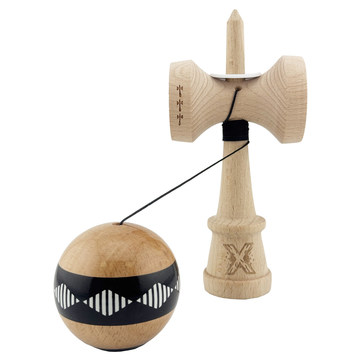 Kendama X Vibes Originala, Model V3 Negru, Profesionala, Cupe Mari King Size, Super Sticky, Gaura in Baza, Rulment, Ata 55cm