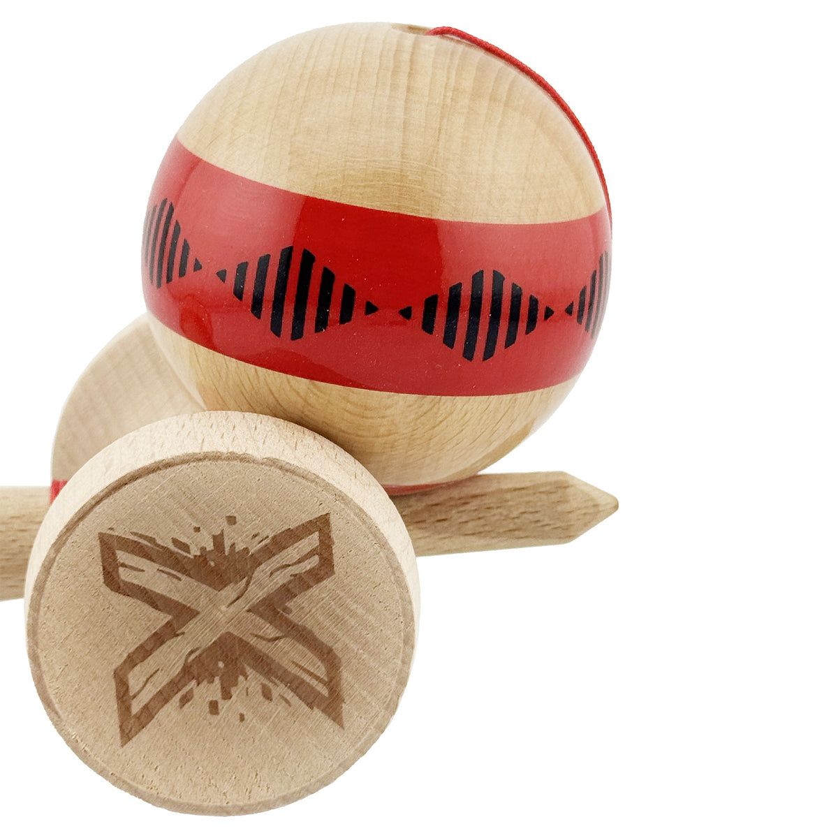 Kendama X Vibes Originala, Model V3 Rosu, Profesionala, Cupe Mari King Size, Super Sticky, Gaura in Baza, Rulment, Ata 55cm