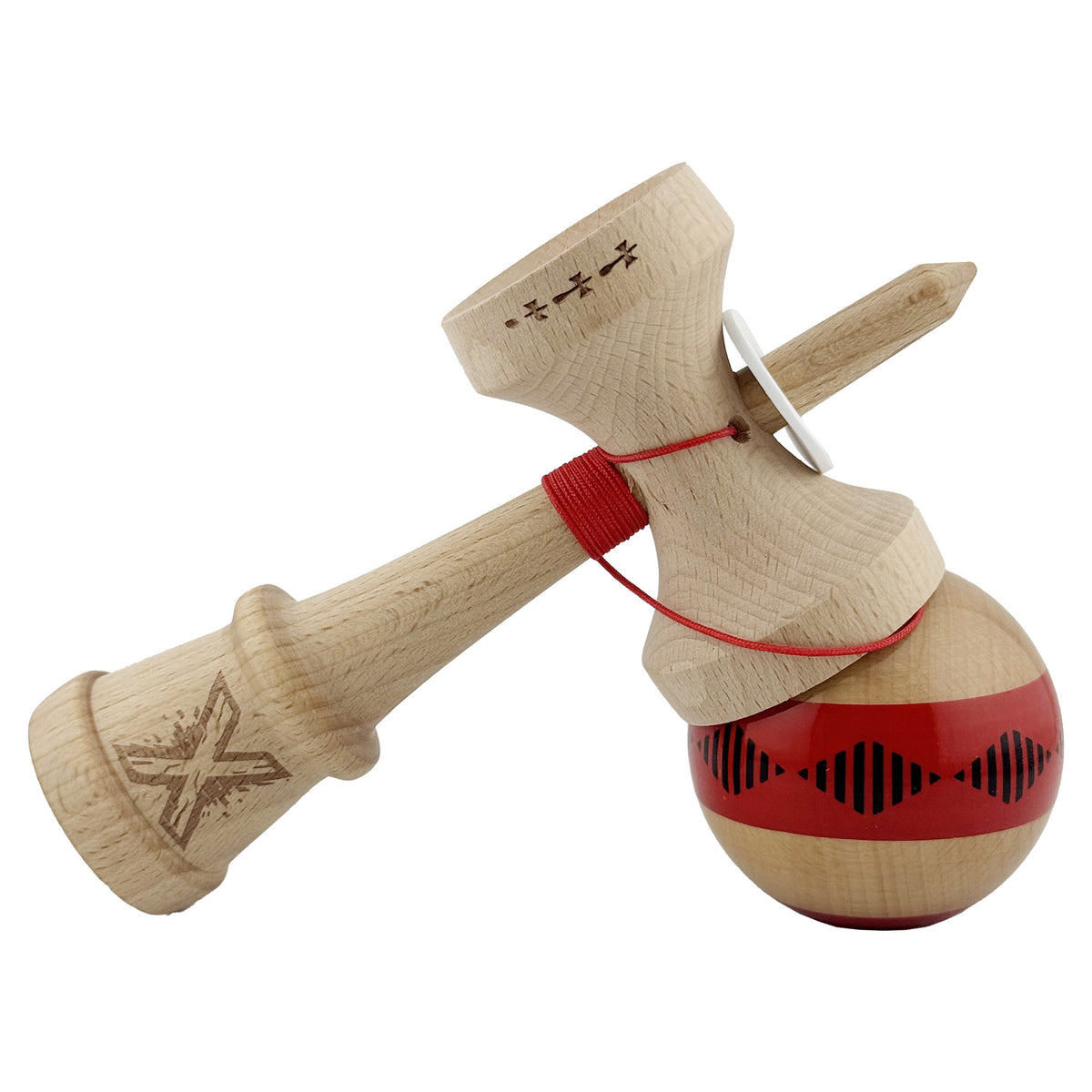 Kendama X Vibes Originala, Model V3 Rosu, Profesionala, Cupe Mari King Size, Super Sticky, Gaura in Baza, Rulment, Ata 55cm
