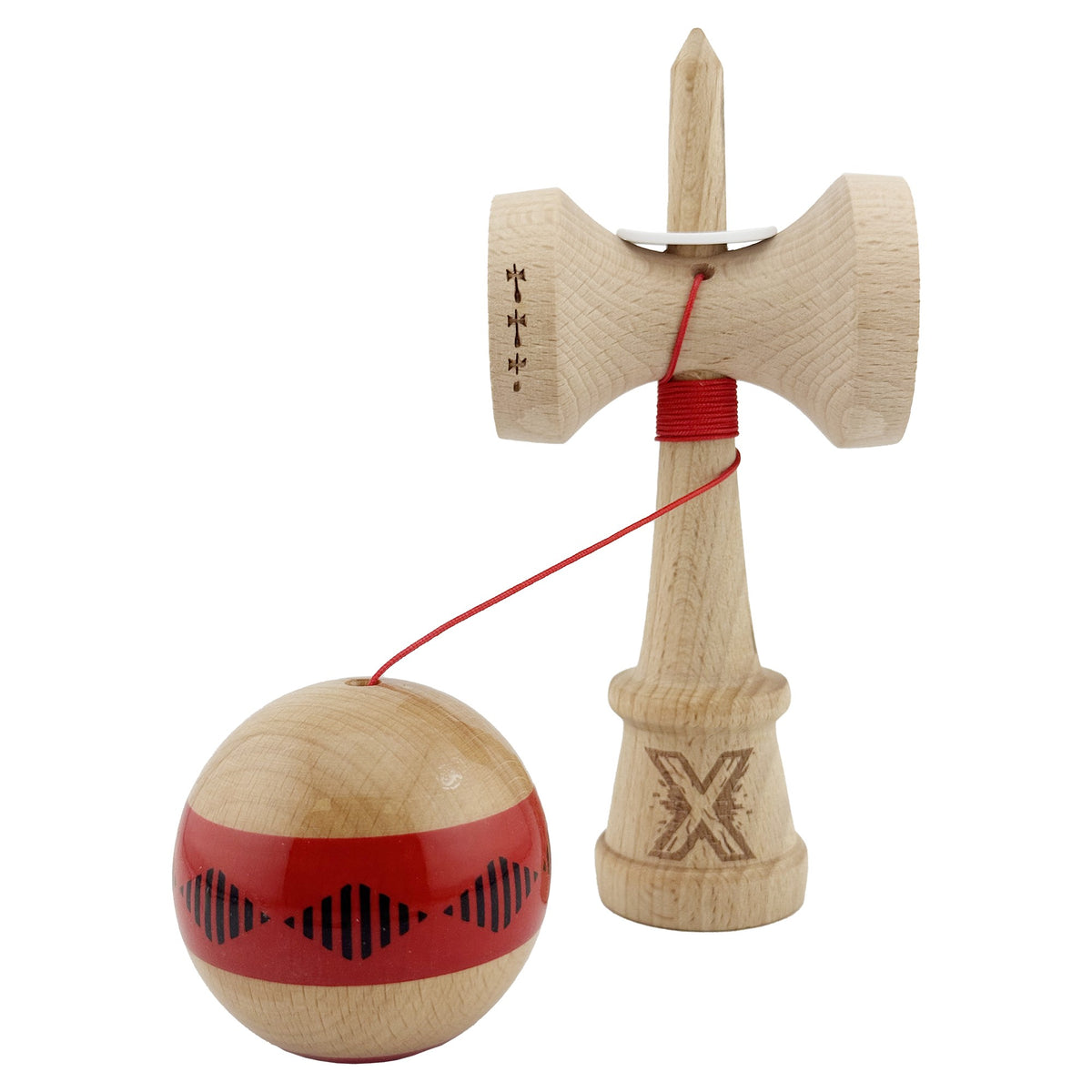 Kendama X Vibes Originala, Model V3 Rosu, Profesionala, Cupe Mari King Size, Super Sticky, Gaura in Baza, Rulment, Ata 55cm