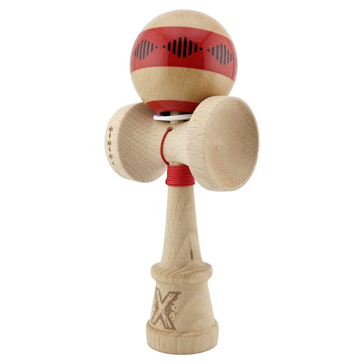 Kendama X Vibes Originala, Model V3 Rosu, Profesionala, Cupe Mari King Size, Super Sticky, Gaura in Baza, Rulment, Ata 55cm