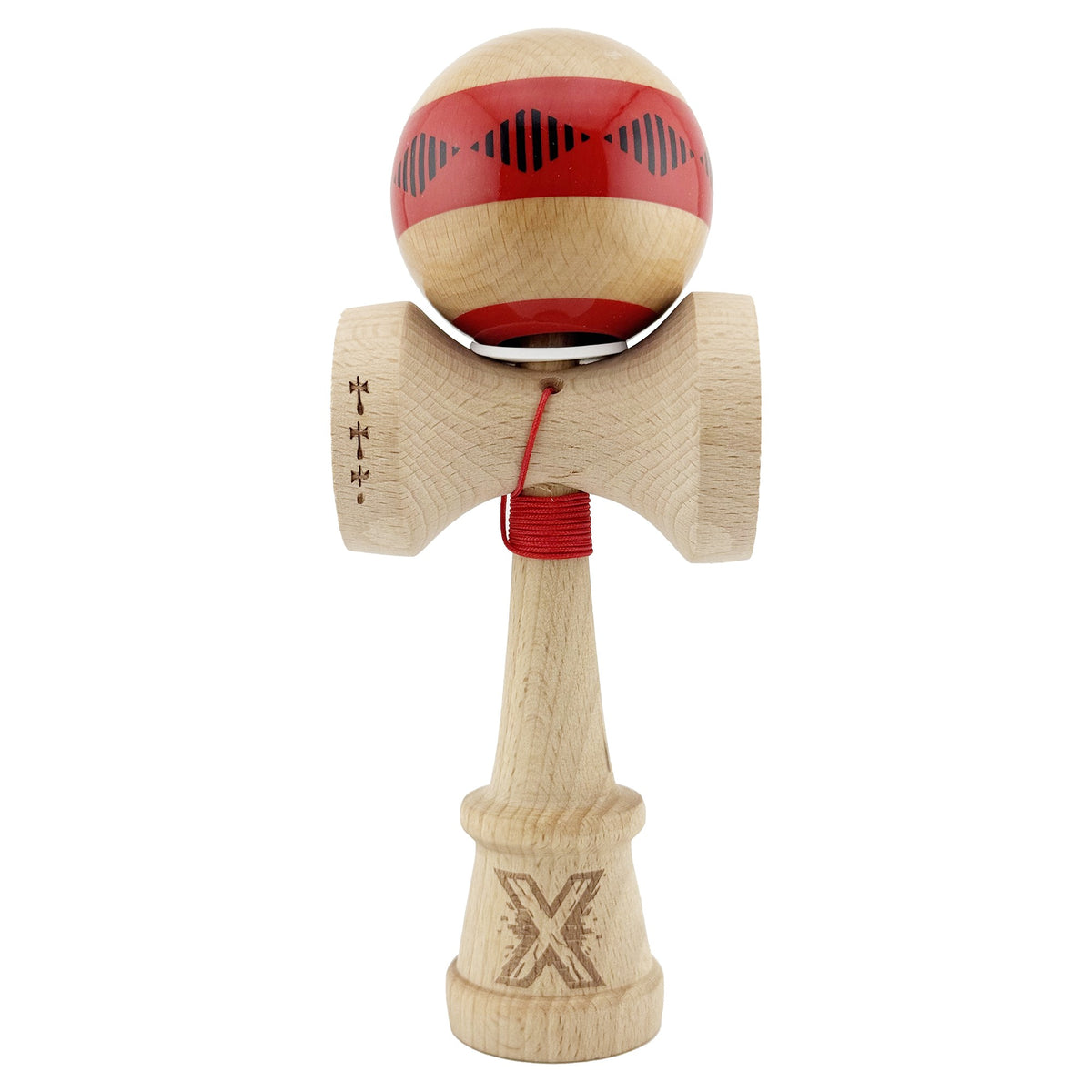 Kendama X Vibes Originala, Model V3 Rosu, Profesionala, Cupe Mari King Size, Super Sticky, Gaura in Baza, Rulment, Ata 55cm