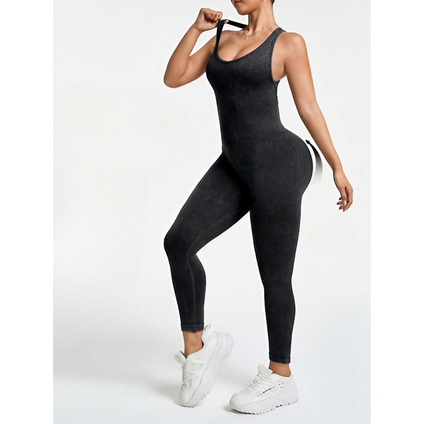 Salopetă Sport Damă One Piece, Costum Yoga și Fitness Fără Cusături, Material Elastic Respirabil, Nailon și Spandex, Negru, Mărime S
