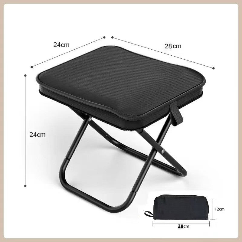 Scaun Pliabil Portabil pentru Camping si Pescuit, Cadru Metalic si Panza Oxford, Adulti, 24 x 24 x 28 cm, Negru