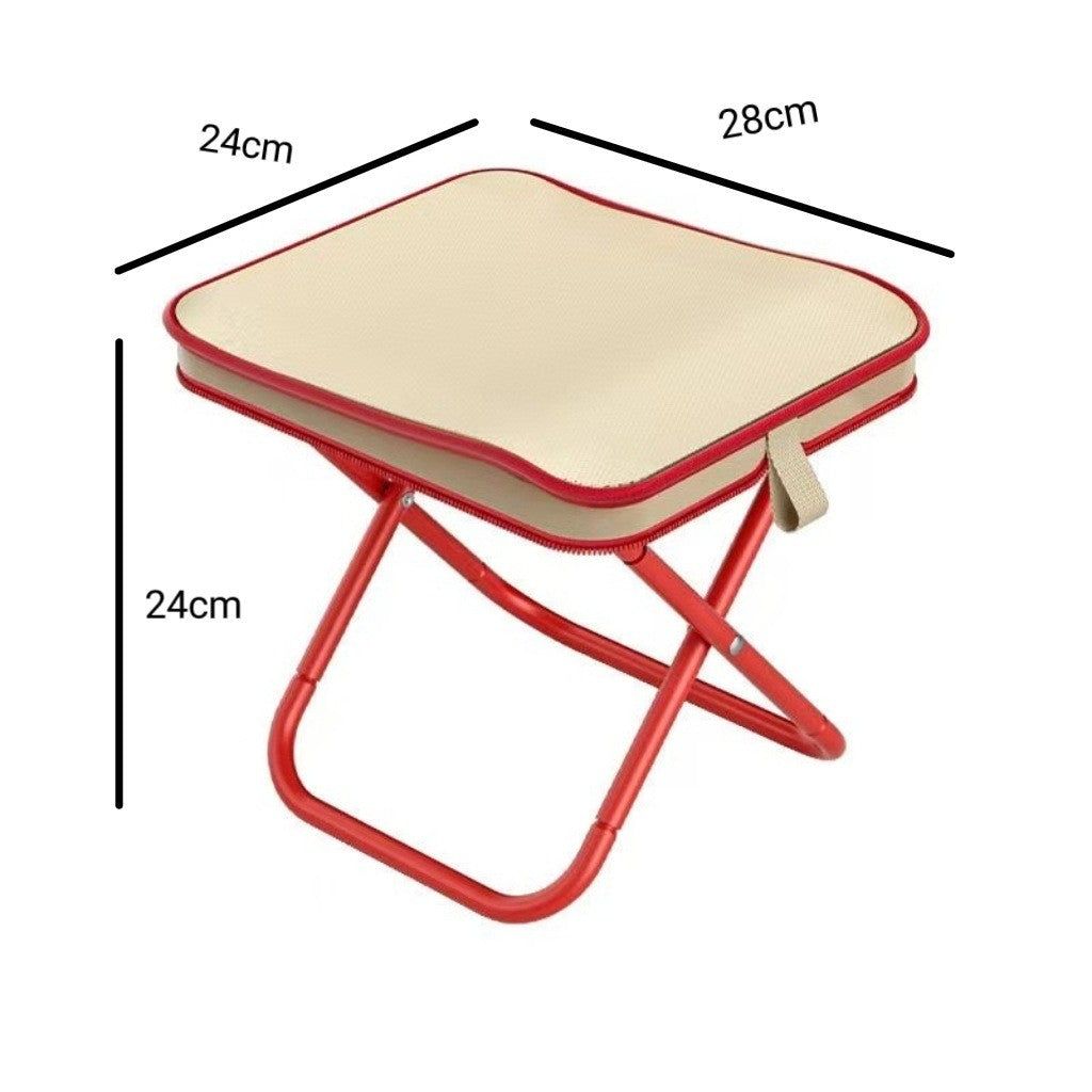 Scaun Pliabil Portabil pentru Camping si Pescuit, Cadru Metalic si Panza Oxford Rezistenta, Design Compact pentru Adulti, 24 x 24 x 28 cm, Rosu/Bej