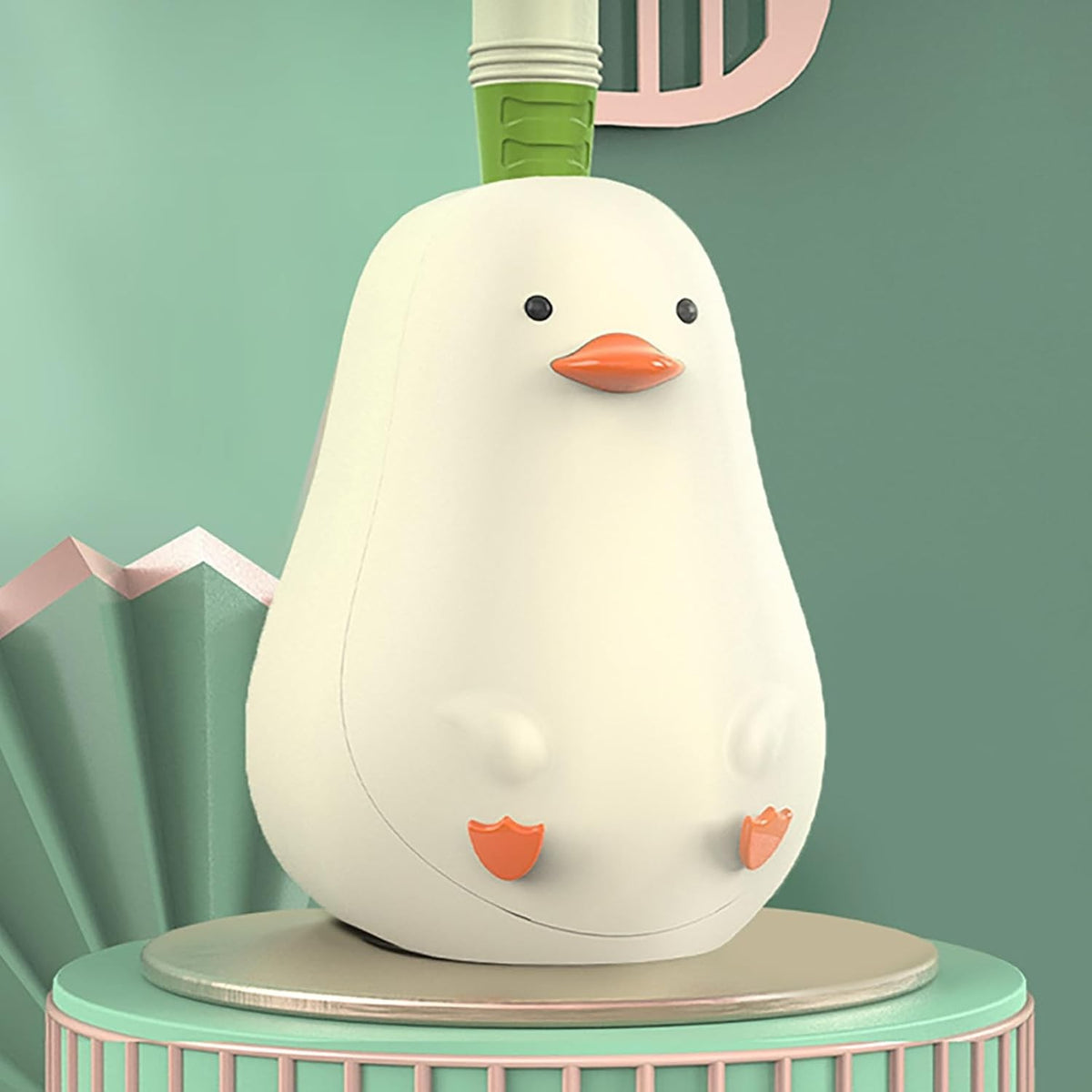 Perie de Toaleta cu Rezervor Detergent, Suport de Perete fara Gaurire, 2 Tipuri de Peri TPR si PET, Design Rata, Verde, 43 cm