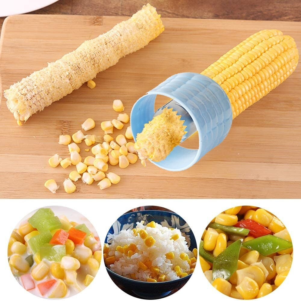 Ustensila pentru Curatare Porumb, Separator Boabe cu Sistem Rotativ, Otel Inoxidabil si Plastic ABS, Diametru 3.6 cm, Albastru