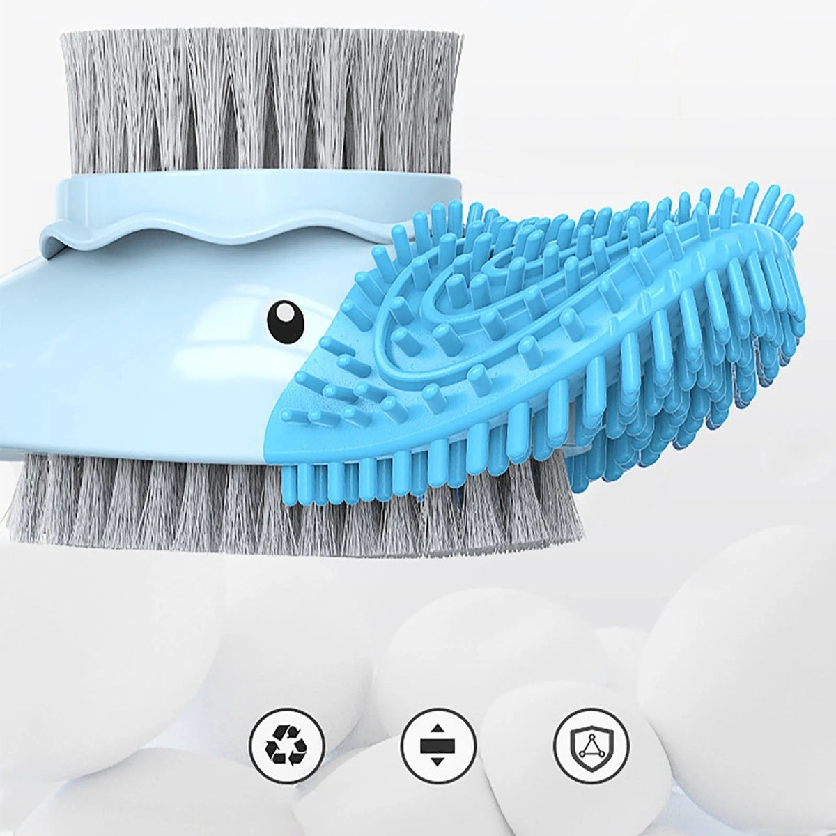 Perie de Toaletă cu Rezervor Detergent, 2 Tipuri de Perii TPR și PET, Suport de Perete Fără Găurire, Model Rață, Albastru