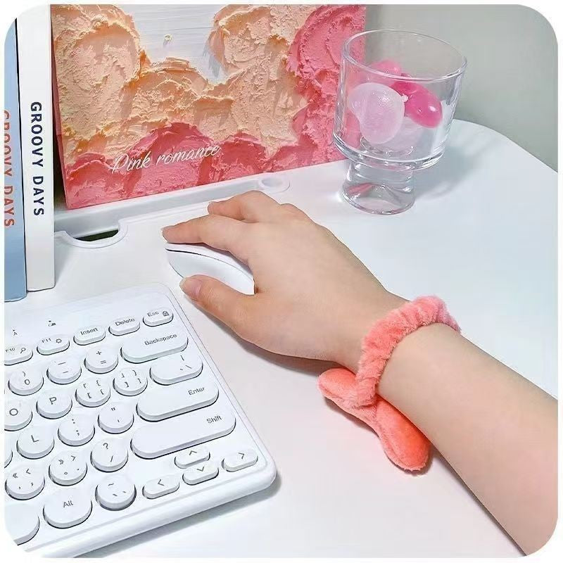 Suport de Mana pentru Incheietura, Pernuta Ergonomica cu Banda Elastica pentru Mouse si Tastatura, Material Plus Moale, 7.5 x 7 cm, Roz