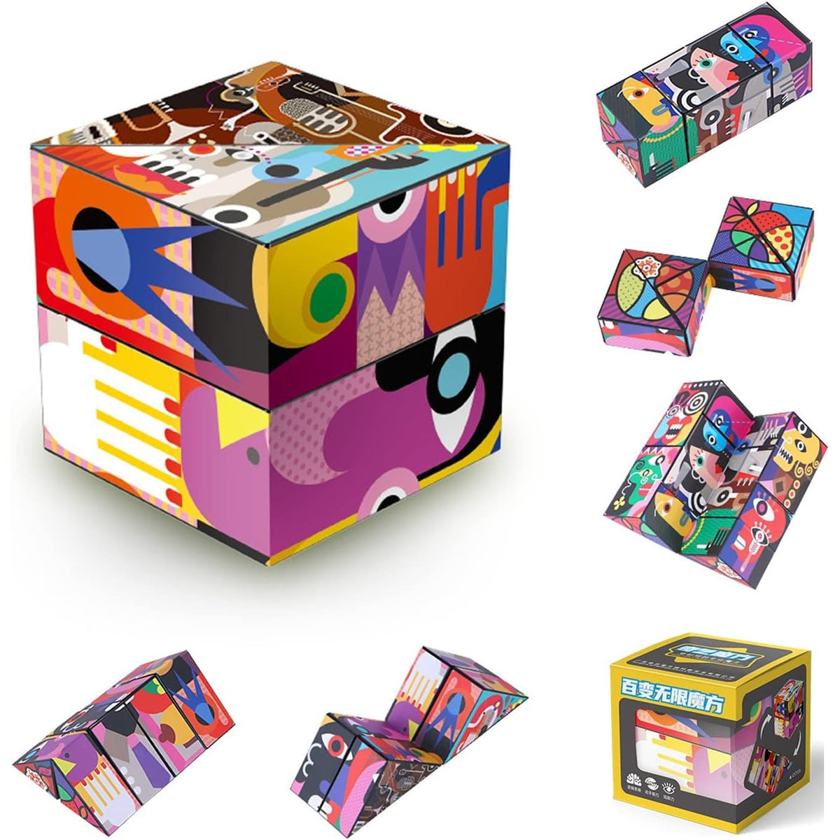 Cub Rubik 3D Transformabil, Jucarie Interactiva Magnetica Anti-stress, Puzzle Geometric, Plastic Non-Toxic, Tema Abstracta, Multicolor