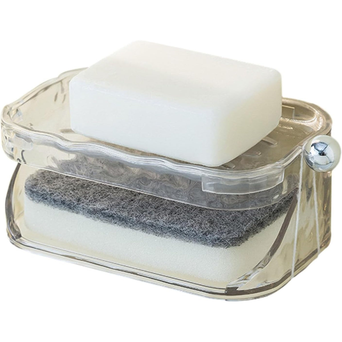 Savoniera Dubla, Suport Sapun cu 2 Straturi si Agatatoare Burete, Montare Fara Gaurire, Material PET, 13.5 x 8.5 x 6 cm, Transparent
