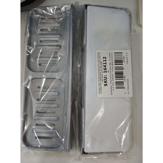 Savoniera Dubla de Perete, Suport Sapun cu Compartiment de Scurgere Tip Sertar, Montare prin Lipire Fara Gaurire, Material PP, 26 x 8 x 4 cm, Gri/Alb