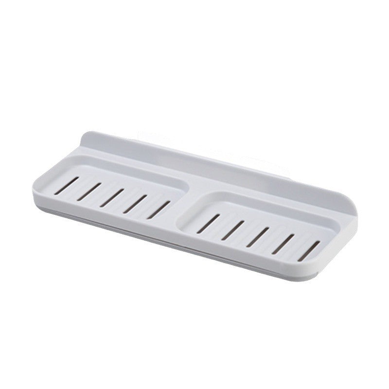 Savoniera Dubla de Perete, Suport Sapun cu Compartiment de Scurgere Tip Sertar, Montare prin Lipire Fara Gaurire, Material PP, 26 x 8 x 4 cm, Gri/Alb