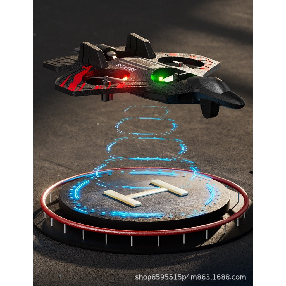 Avion de Lupta cu Telecomanda Tip Drona, Rotire 360 Grade si Lumini LED, Spuma EVA Rezistenta la Impact, Control 2.4 GHz, Raza 120 m, Incarcare USB, 25.5 x 18 x 5.2 cm, Negru-Rosu