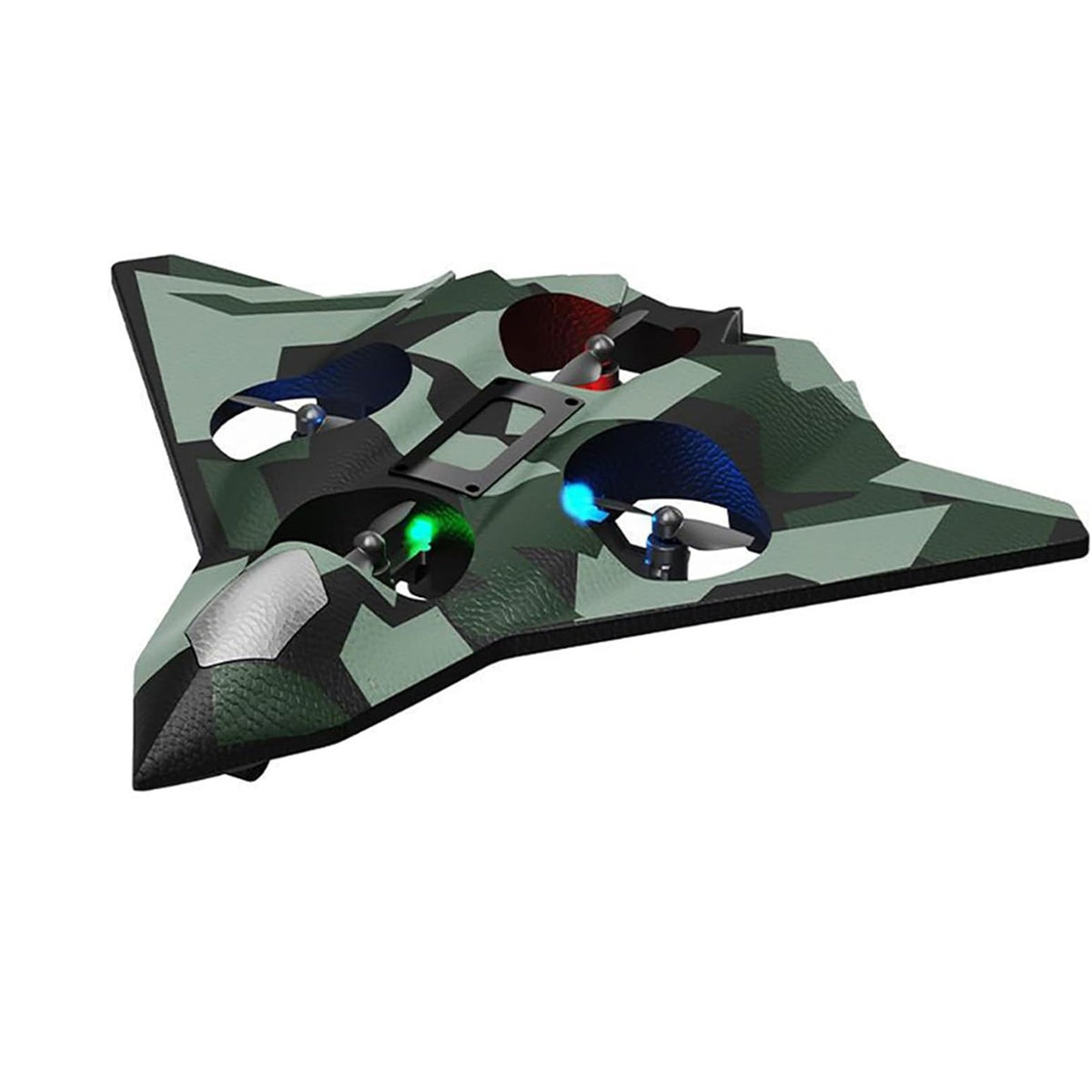 Avion de Lupta cu Telecomanda, Tip Drona cu Giroscop pe 6 Axe, Rotire 360 Grade si Lumini LED, Material Spuma EVA Rezistenta, 2.4 GHz, Raza 100 m, Verde Army, 24 x 25.5 x 4.2 cm