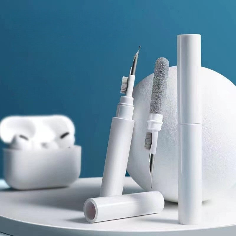 Kit de Curatare Casti 3in1, Stilou Multifunctional pentru Wireless Earbuds si Telefon, Varf Metalic si Perie, ABS, 10.6 x 1.3 cm, Alb