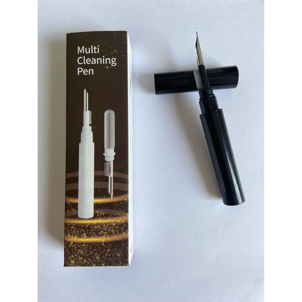 Kit de Curatare Casti 3in1, Stilou Multifunctional pentru Dispozitive Electronice, Varf Metalic si Perie, ABS si Inox, 10.6 x 1.3 cm, Negru