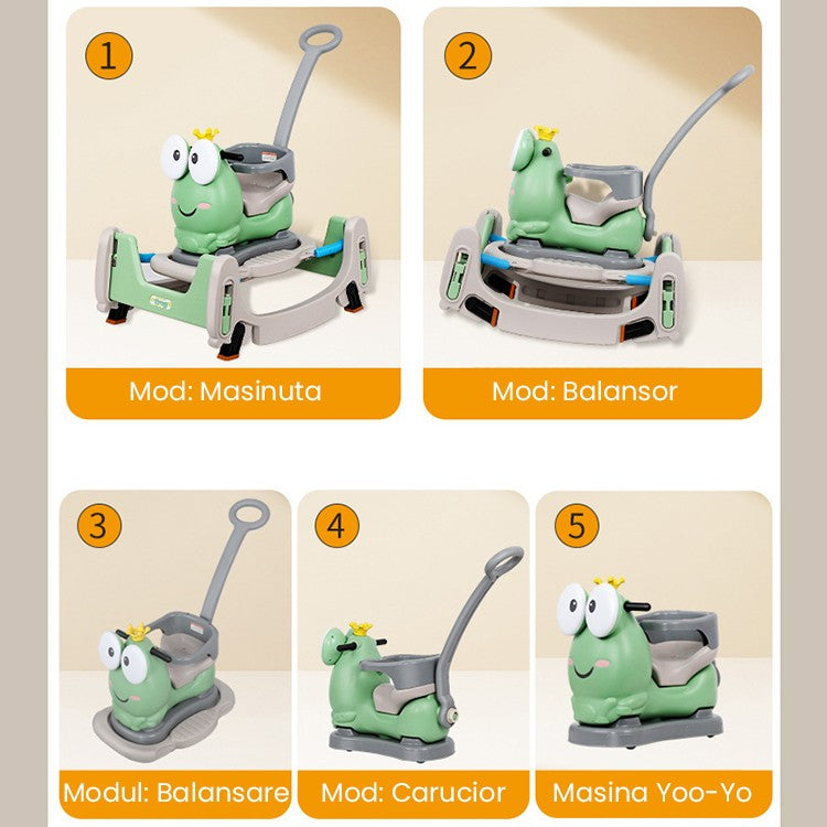 Masinuta Balansor Multifunctionala pentru Copii, Model Calut Scooter 2 in 1, Utilizare Interior si Exterior, 1-3 Ani, 93 x 80 x 58 cm, Verde