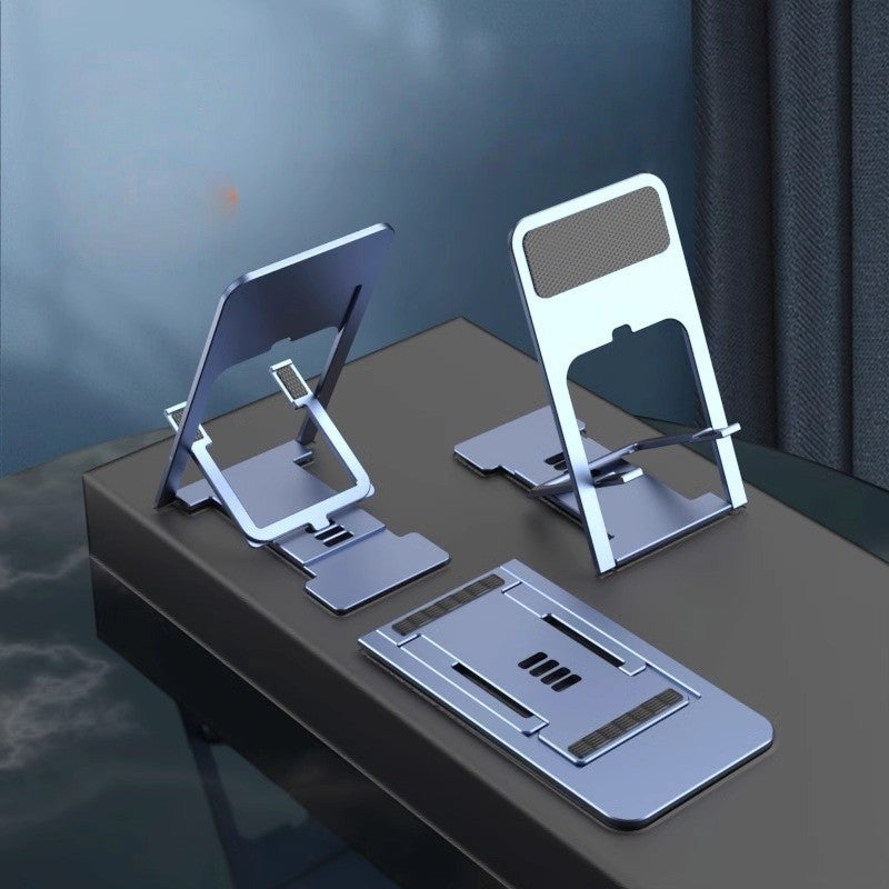 Suport pentru Telefon și Tabletă, Pliabil și Reglabil pe 4 Nivele, Design Ergonomic Portabil, ABS și Silicon Anti-Alunecare, Argintiu