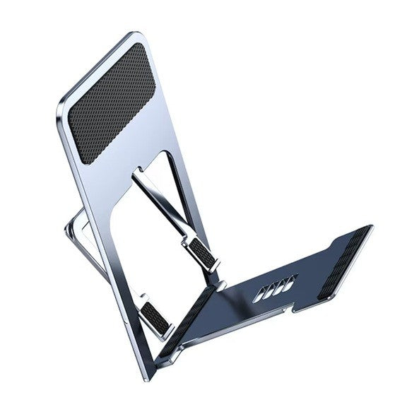Suport pentru Telefon și Tabletă, Pliabil și Reglabil pe 4 Nivele, Design Ergonomic Portabil, ABS și Silicon Anti-Alunecare, Argintiu