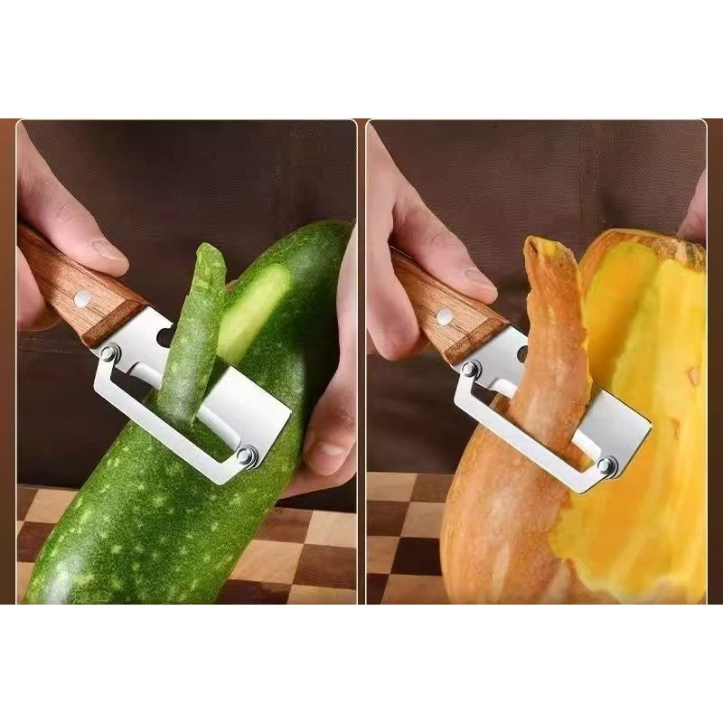 Curățător Fructe și Legume cu Desfăcător de Sticle Integrat, Design 2-în-1 Multifuncțional, Mâner Ergonomic din Lemn și PP, Maro, 130 g