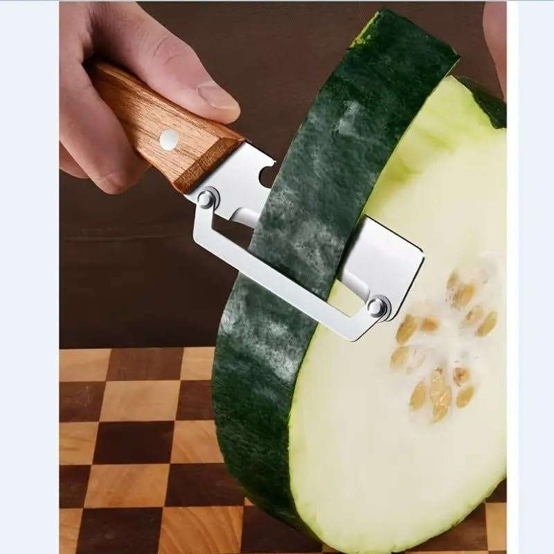 Curățător Fructe și Legume cu Desfăcător de Sticle Integrat, Design 2-în-1 Multifuncțional, Mâner Ergonomic din Lemn și PP, Maro, 130 g
