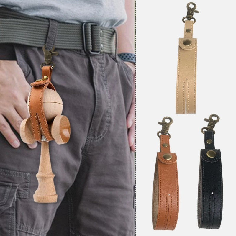 Husa pentru Kendama, Suport Depozitare cu Catarama pentru Transport, Piele Ecologica, Model Breloc, 19.5 x 2.5 cm, Apricot