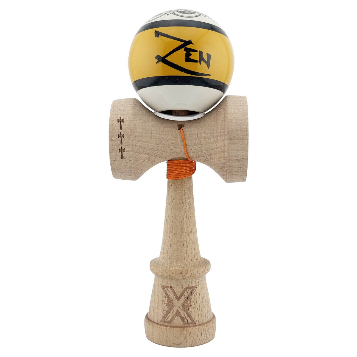 Kendama X Zen Originala, Model V3 Gold, Profesionala, Cupe Mari King Size, Super Sticky, Gaura in Baza, Rulment, Ata 55cm