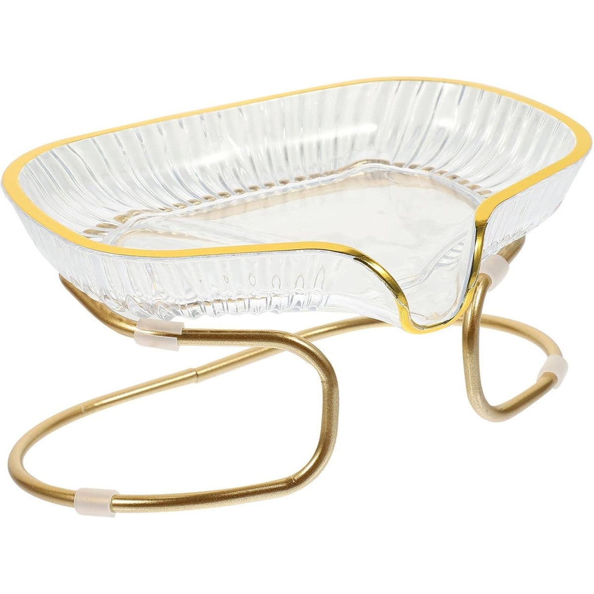 Savoniera cu Suport si Sistem de Scurgere, Design Inclinat cu Margine Aurie, Material TPE Flexibil, Transparent, 14 x 8.5 x 9 cm