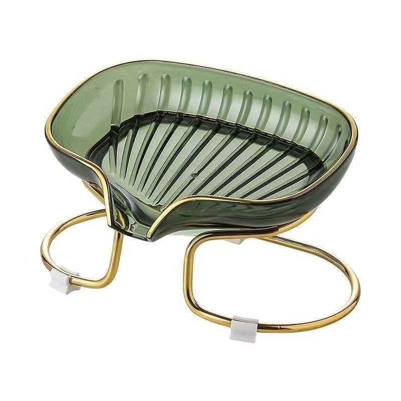 Savoniera cu Suport si Sistem de Scurgere, Design Inclinat la 45 Grade, Margine Aurie Premium, Material TPE Flexibil, 14 x 8.5 x 9 cm, Verde