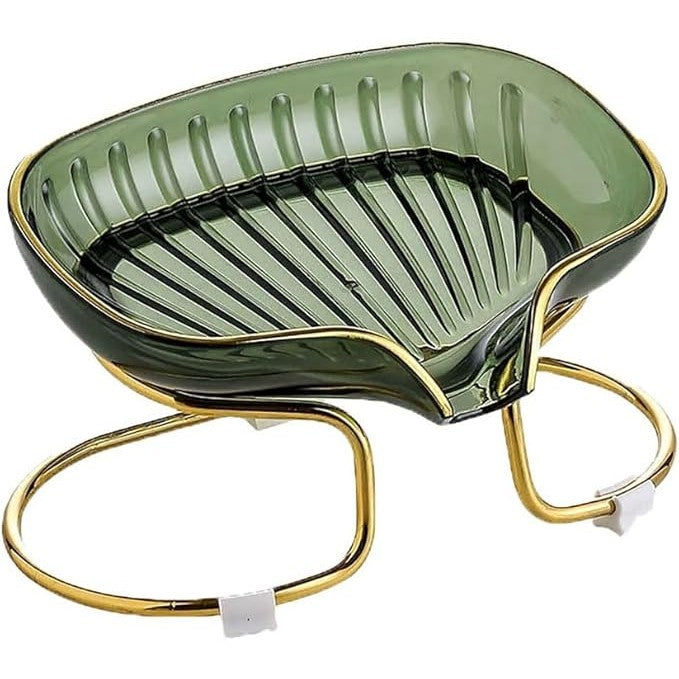 Savoniera cu Suport si Sistem de Scurgere, Design Inclinat la 45 Grade, Margine Aurie Premium, Material TPE Flexibil, 14 x 8.5 x 9 cm, Verde