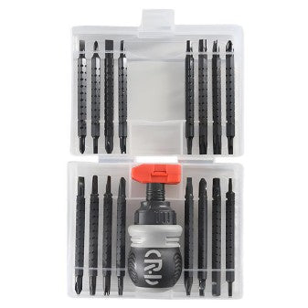 Set de Surubelnite 34-in-1 cu Clichet pentru Electronice si Reparatii Casnice, Maner Ergonomic Antiderapant, Metal, 12 x 10 x 5 cm, Negru Mat