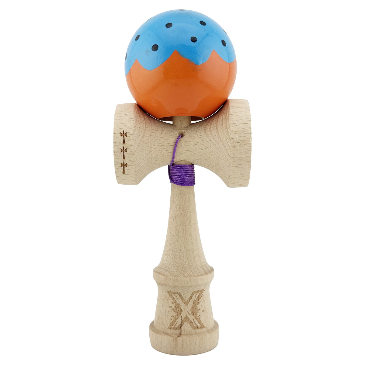 Kendama X Originala, Model Albastru / Portocaliu, Profesionala, Cupe Mari, Super Sticky, Rulment, Ata 55cm
