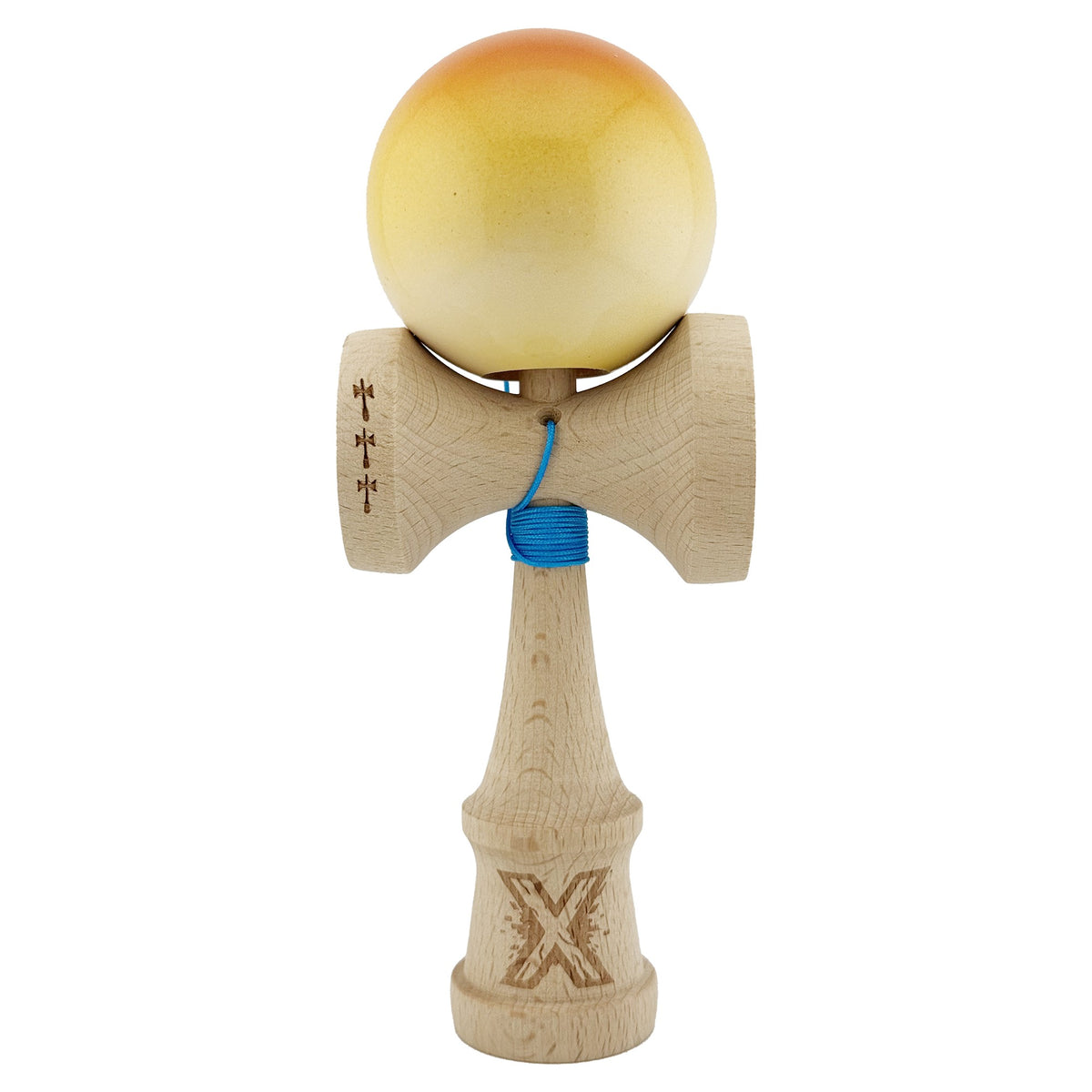 Kendama X Originala, Model Portocaliu / Galben / Alb in Degrade, Profesionala, Cupe Mari, Super Sticky, Rulment, Ata 55cm