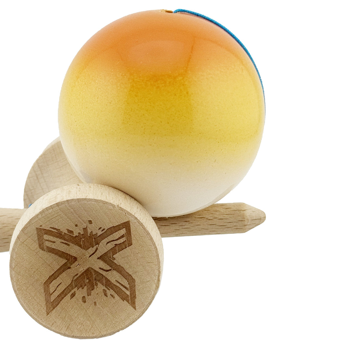 Kendama X Originala, Model Portocaliu / Galben / Alb in Degrade, Profesionala, Cupe Mari, Super Sticky, Rulment, Ata 55cm