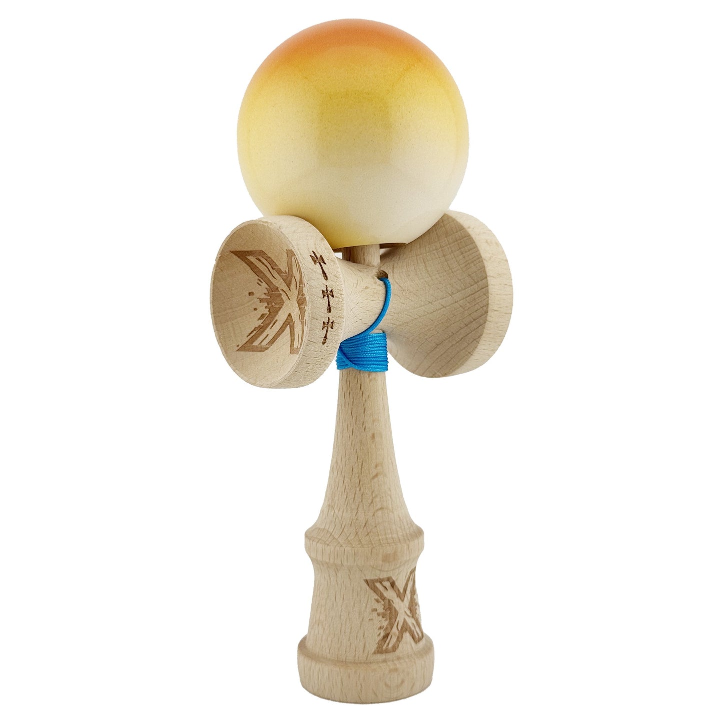 Kendama X Originala, Model Portocaliu / Galben / Alb in Degrade, Profesionala, Cupe Mari, Super Sticky, Rulment, Ata 55cm