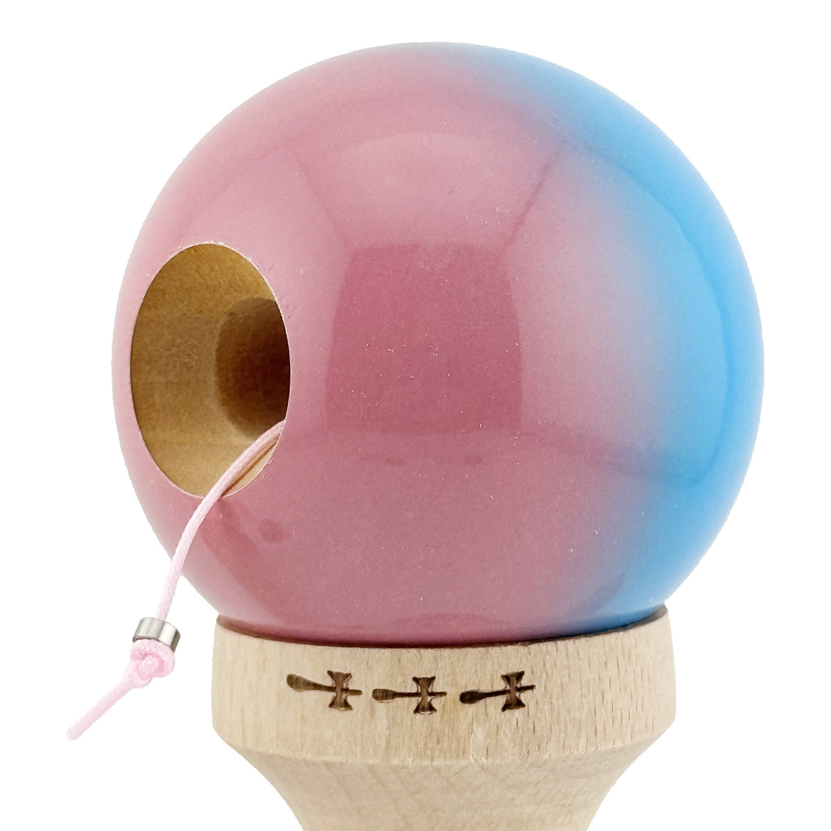 Kendama X Originala, Model Albastru / Roz in Degrade, Profesionala, Cupe Mari, Super Sticky, Rulment, Ata 55cm