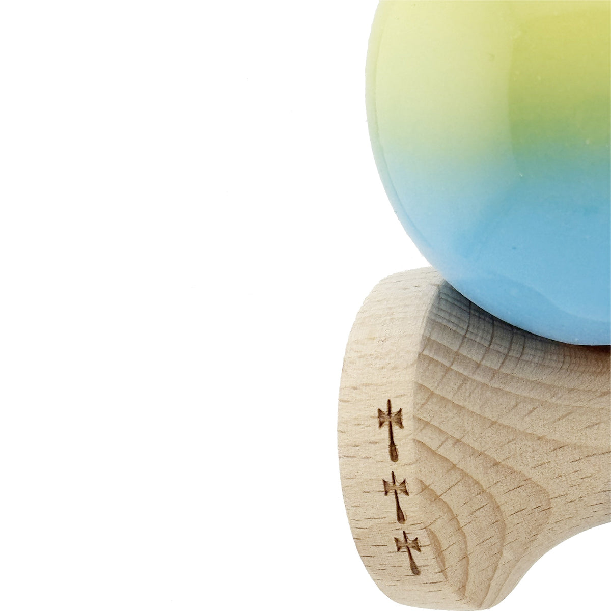 Kendama X Originala, Model Galben / Verde / Albastru, Profesionala, Cupe Mari, Super Sticky, Rulment, Ata 55cm